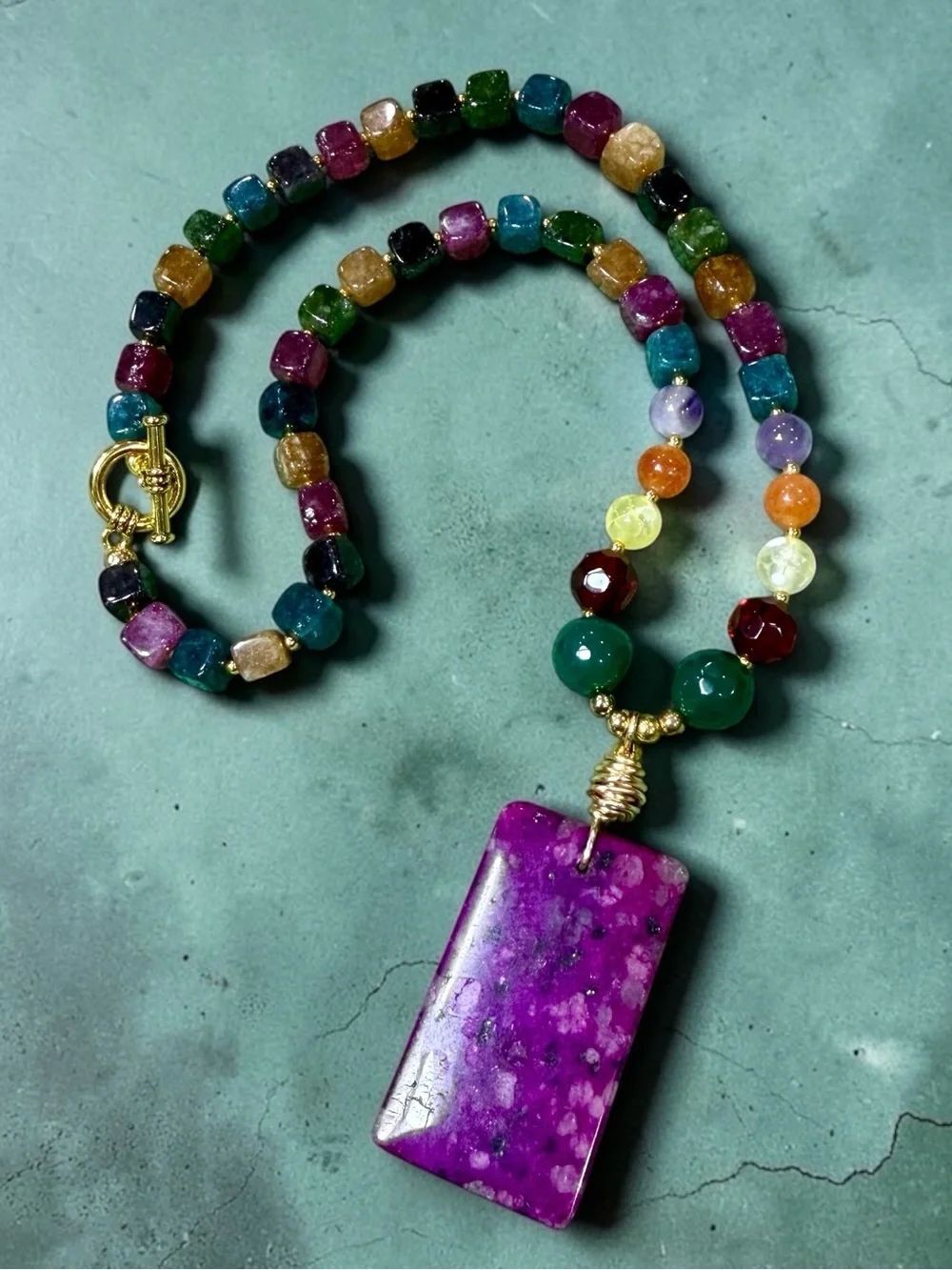 Artisan Genuine Gemstone Handmade Necklace Purple Jasper Pendant 18ktgp Toggle